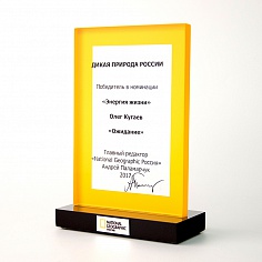 Диплом National Geographic  из стекла на постаменте - производство сувениров